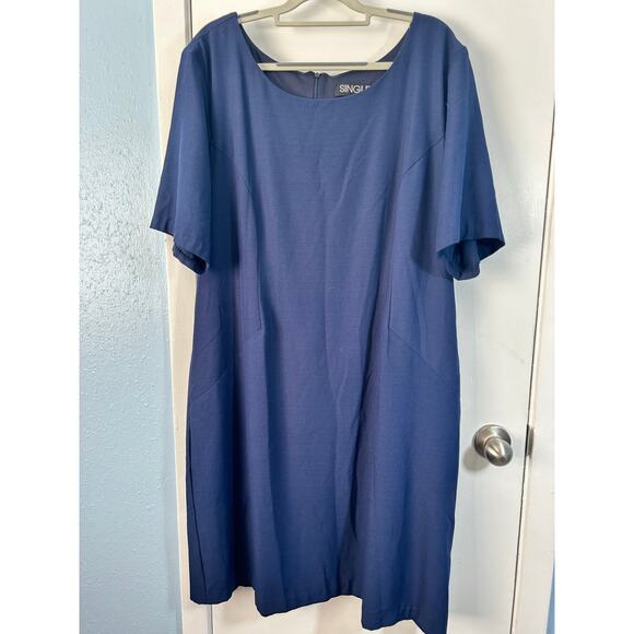 Y2K Single Los Angeles Shift Dress Size 2X Navy Officecore Minimalist Modest - Picture 1 of 6